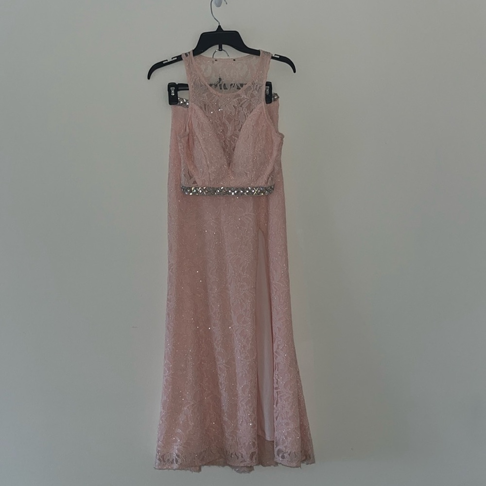 Pink two piece prom dress. From JC Penny